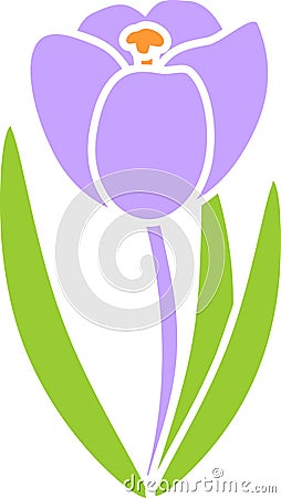 Silhouette of flowering purple crocus with green foliage Vector Illustration